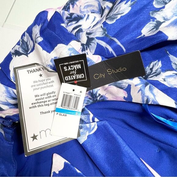 NWT City Studio Blue Floral Pocketed Formal Full Length Fit & Flare Gown 9 - Picture 6 of 12